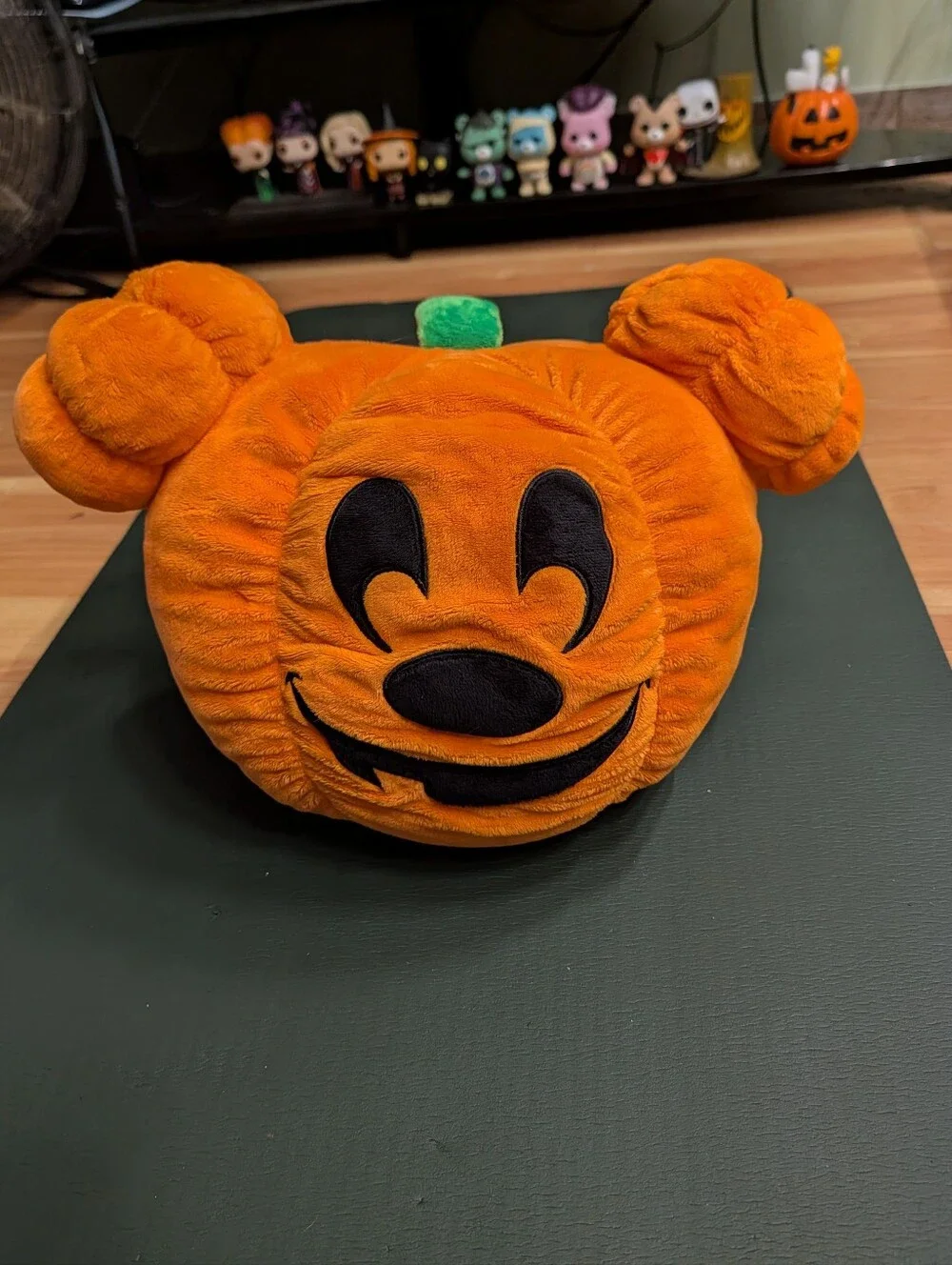 Disney Orange Pumpkin Plush Character Hat with Green Stem